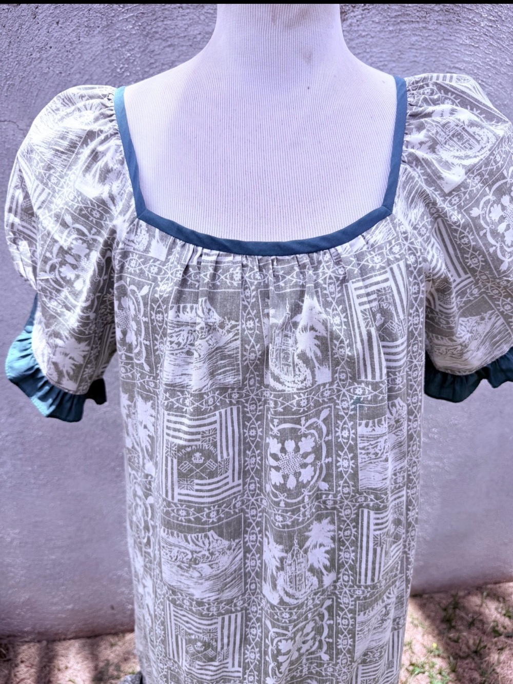 Vtg 1980s Reyn Spooner Green Hawaiian Lahaina Sailor Print Mumu Muumuu-Med - Picture 3 of 5